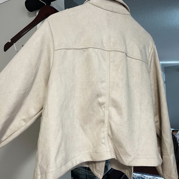 Philosphy Womens Plus Sz 2X Faux Suede Moto Military Jacket Powder Sand - Picture 11 of 11